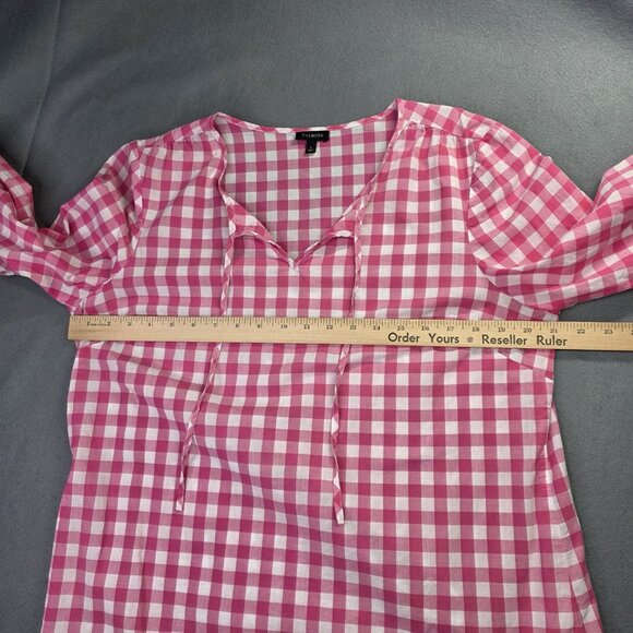Talbots Shirt Womens L Pink White Gingham Check Tunic Cotton 3/4 Sl Peasant Boho - Picture 8 of 11